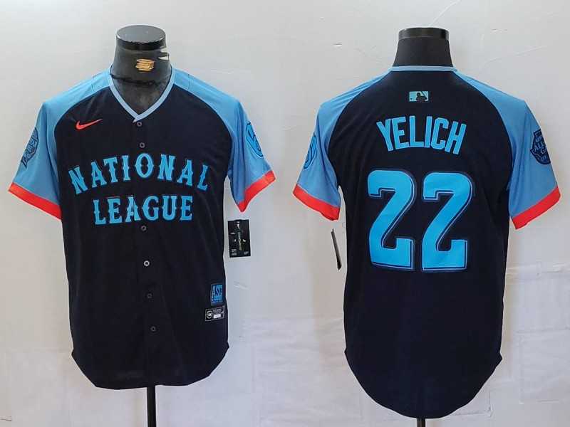 Mens Milwaukee Brewers #22 Christian Yelich Navy 2024 All Star Limited Stitched Jersey->2024 mlb all-star->MLB Jersey